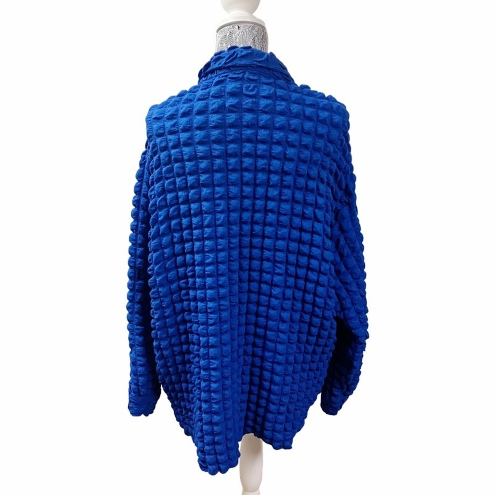 Y2k Coastal Statement Stretchy BAILEY ROSE Bubble Knit Shirt LARGE Electric Blue - Picture 4 of 10